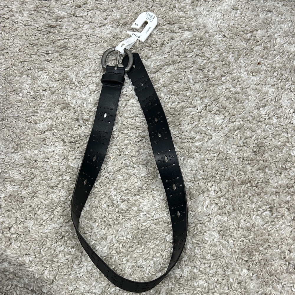 Black Leather Belt with Buckle